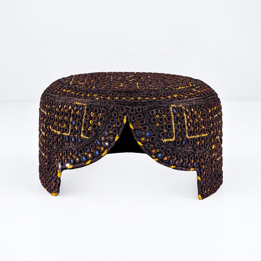 Dark Brown Sindhi Topi - Traditional Design - Blue Shade - Nasir Bhai