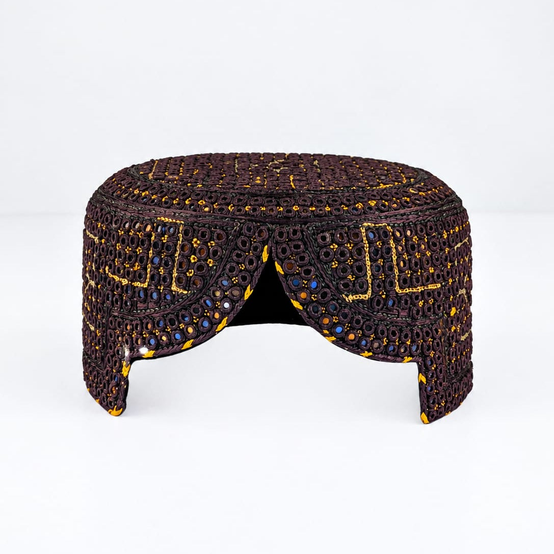 Dark Brown Sindhi Topi - Traditional Design - Blue Shade - Nasir Bhai