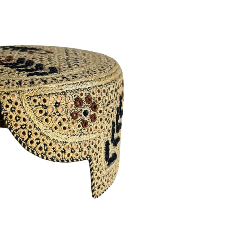 Golden Sindhi Topi - Flower Design - Blue Shade - Nasir Bhai